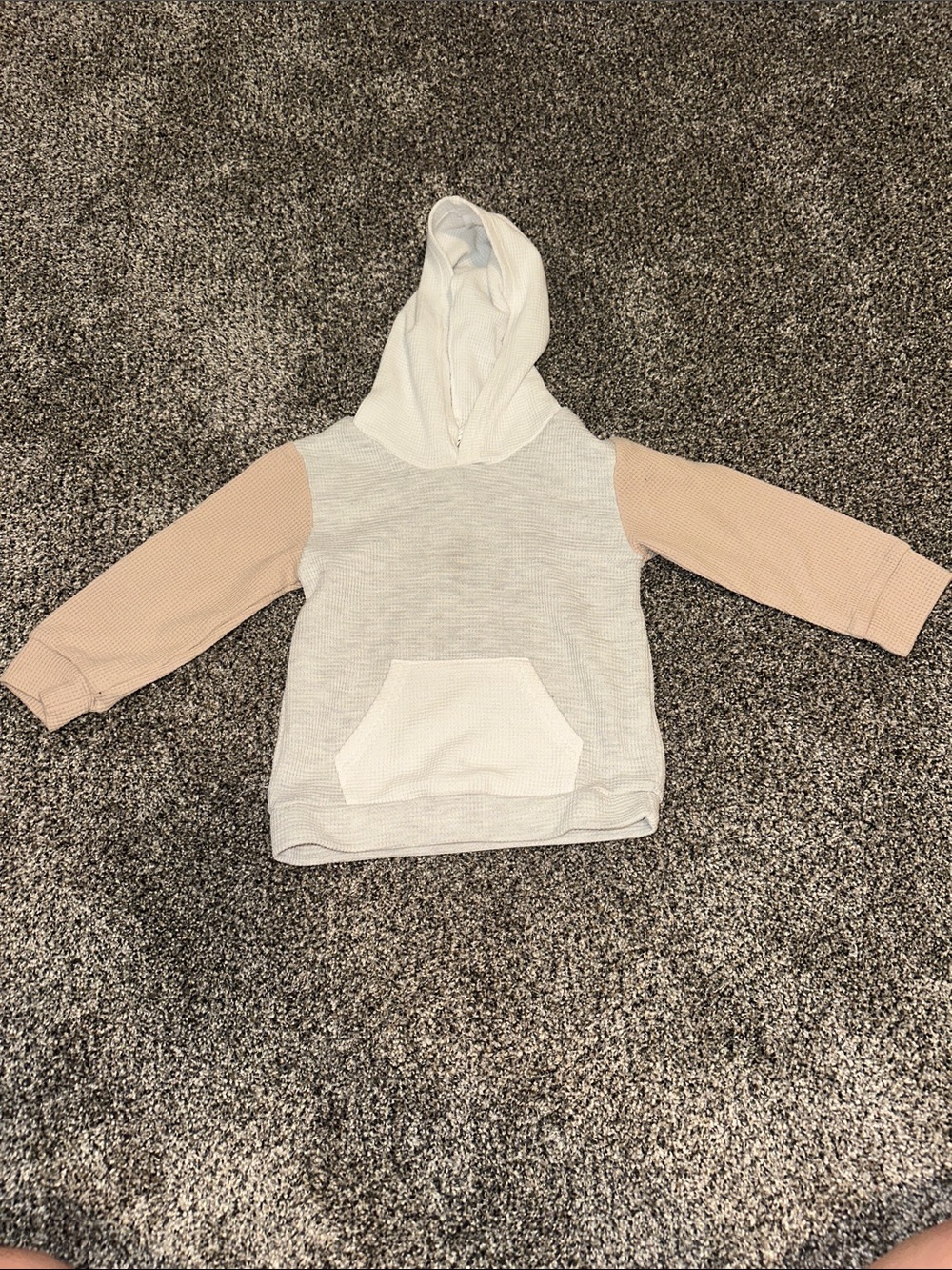 Kids Hooded Pullover in Cream with Tan Sleeves